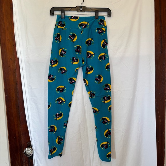 LuLaRoe Teal Leggings with Black Cat and Yellow Crescent Moon - Picture 3 of 5